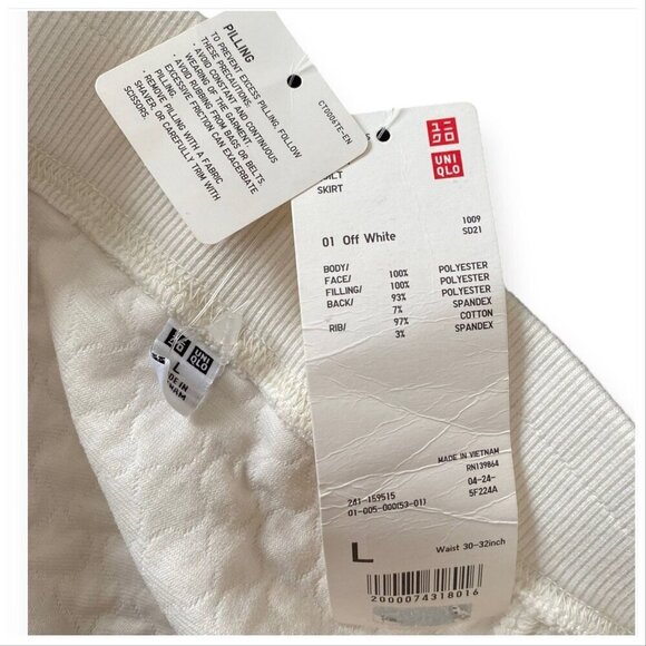 Uniqlo guilted ivory skirt, elasticize waist, Size L - Picture 9 of 10